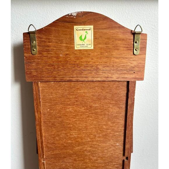 Goodwood Teak Wood Letter Rack with Key Hooks | Hanging Wood Mail Organizer - Picture 7 of 7